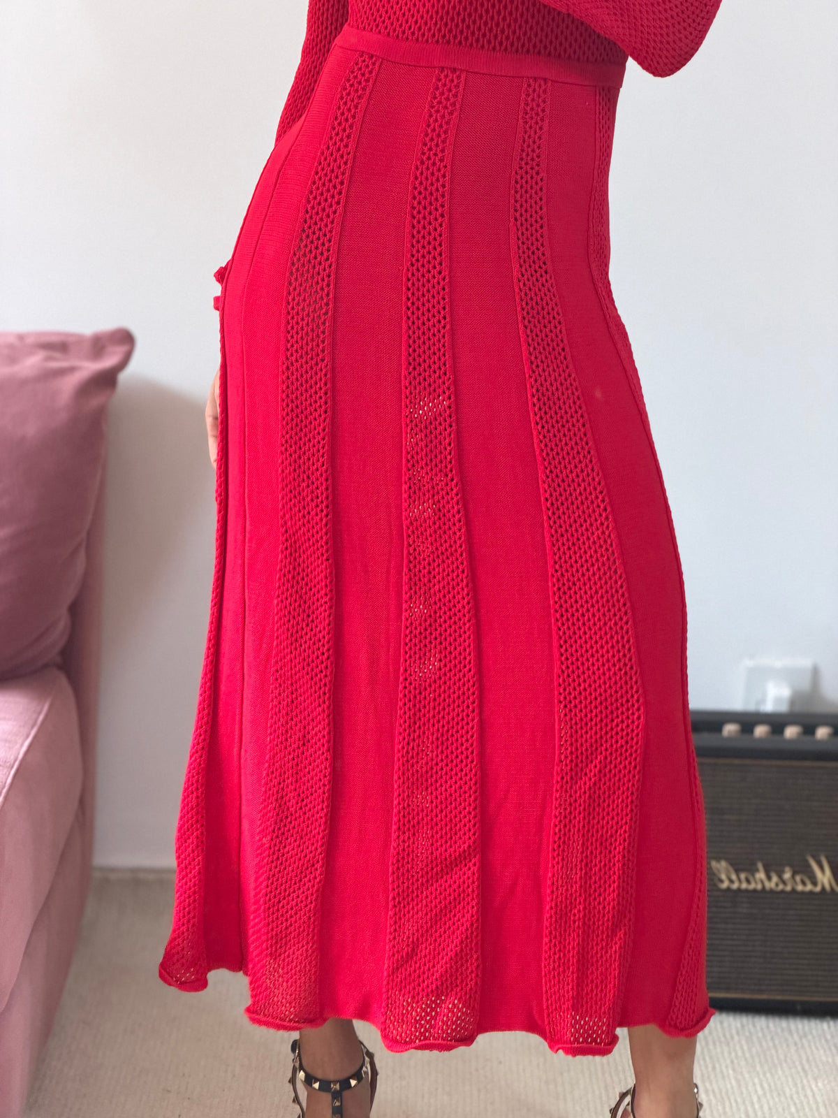 vestido longo tricot vermelho nv