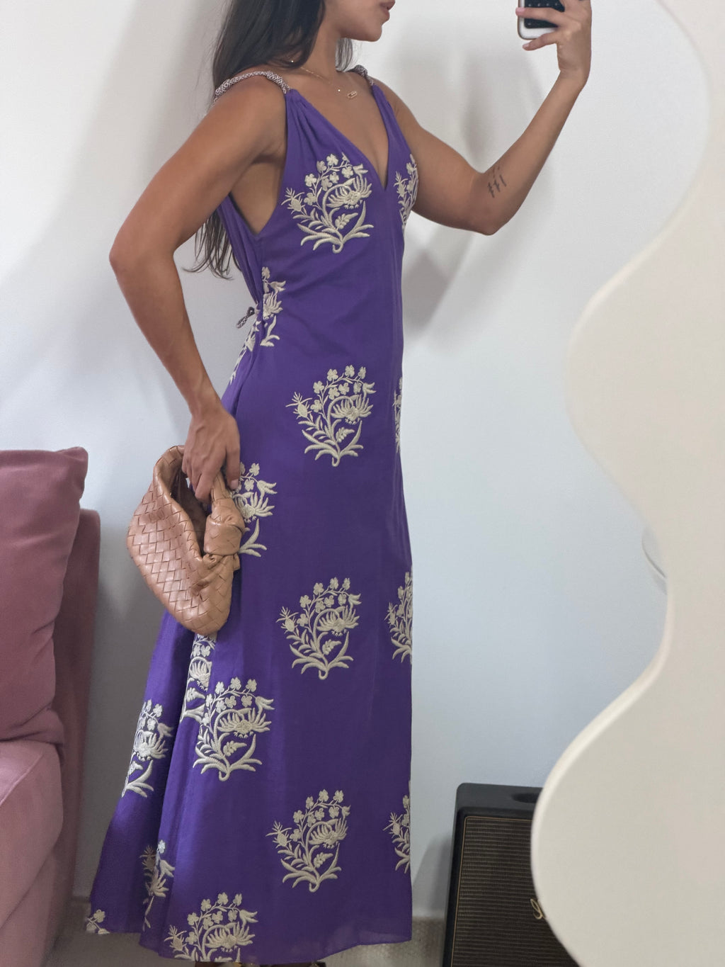 vestido longo cris barros roxo com bordado
