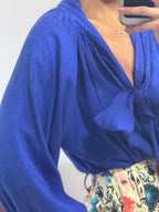 body andrea marques azul manga longa