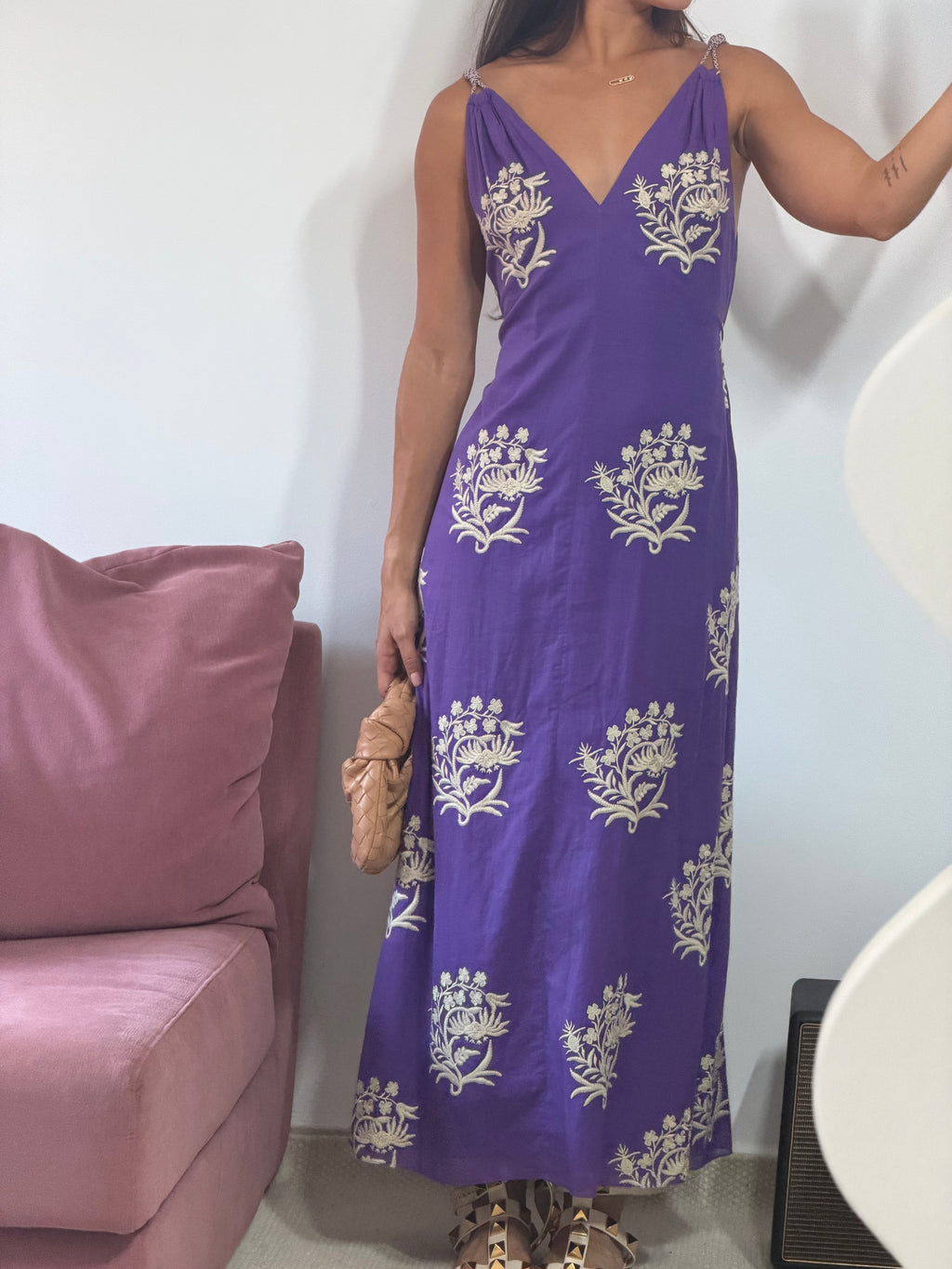 vestido longo cris barros roxo com bordado
