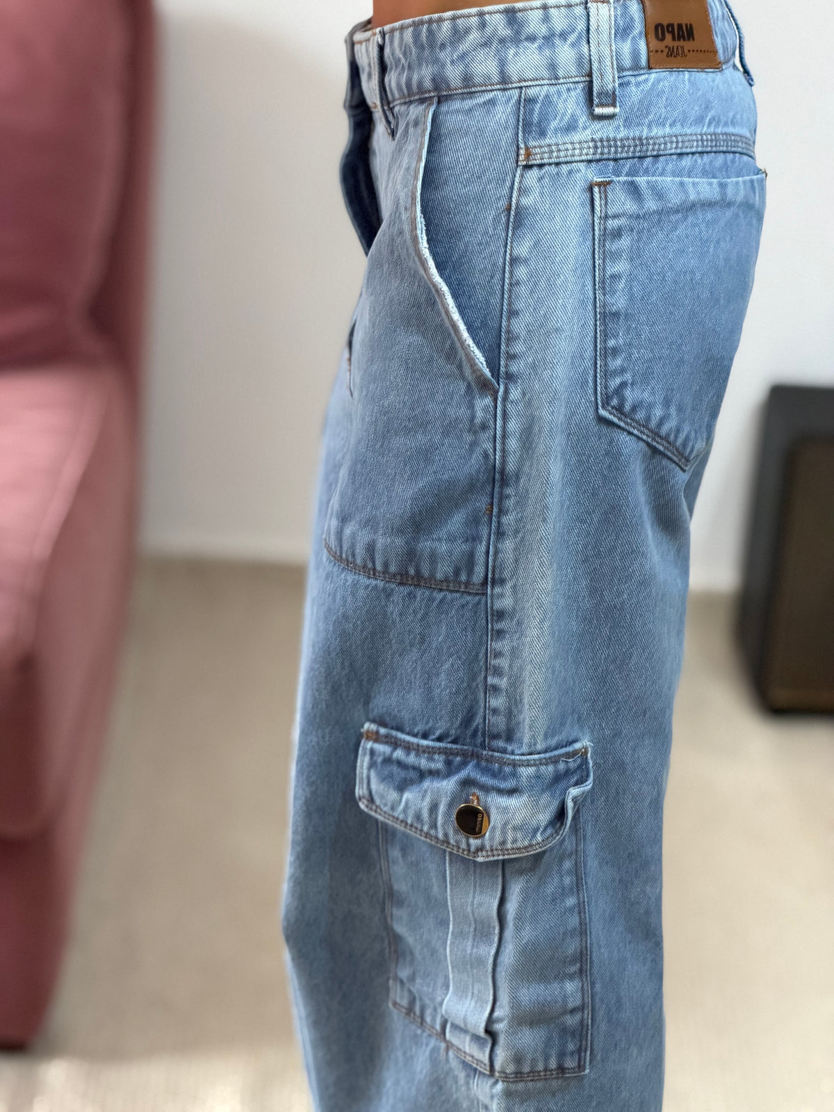 calça jeans cargo cintura baixa