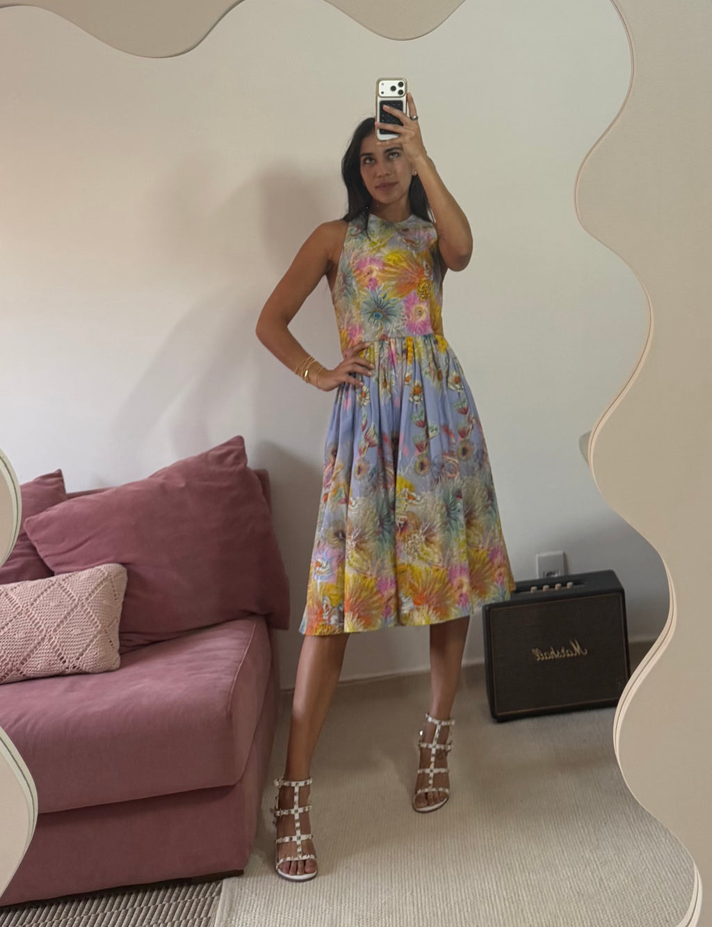 vestido reinaldo lourenço estampado flores azul