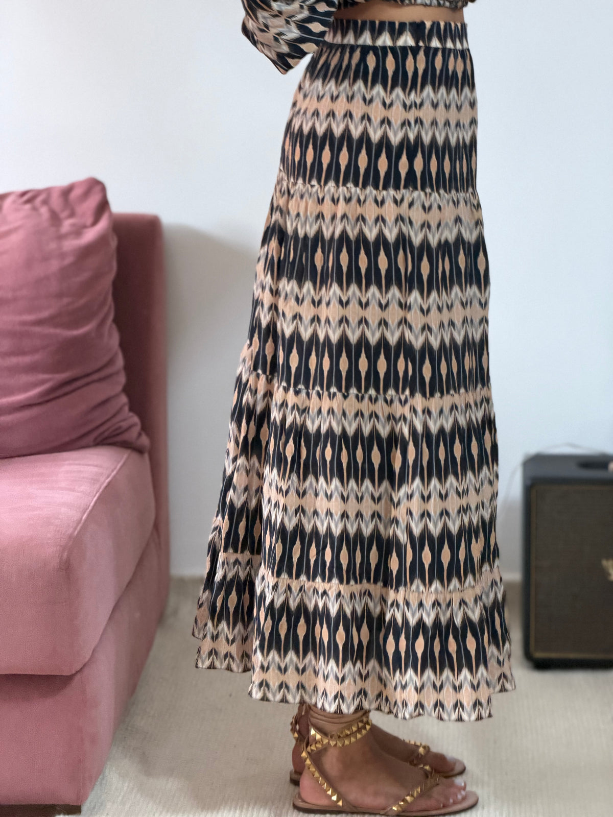 conjunto seda estampado talie nk cropped e saia