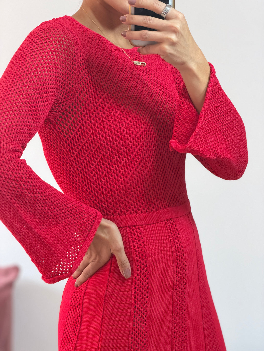 vestido longo tricot vermelho nv