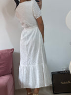 vestido longo bl collection laise branco com recorte