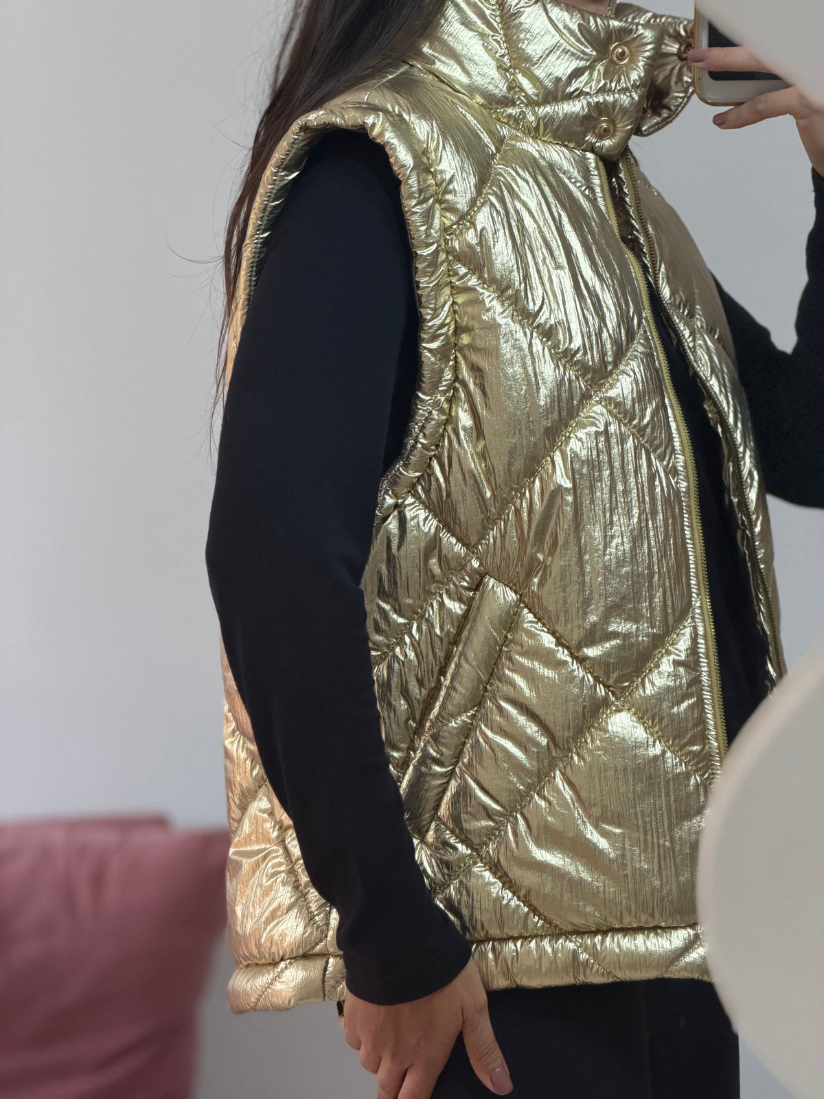 colete puffer talita kume dourado metalizado
