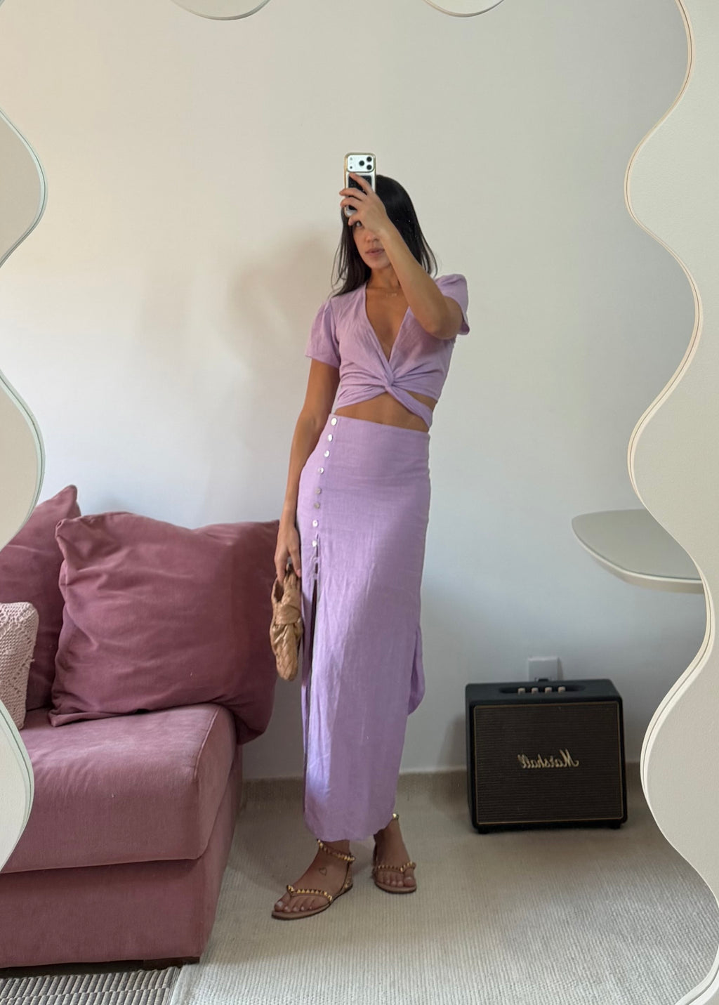 conjunto vix lilás 3 peças saia e cropped
