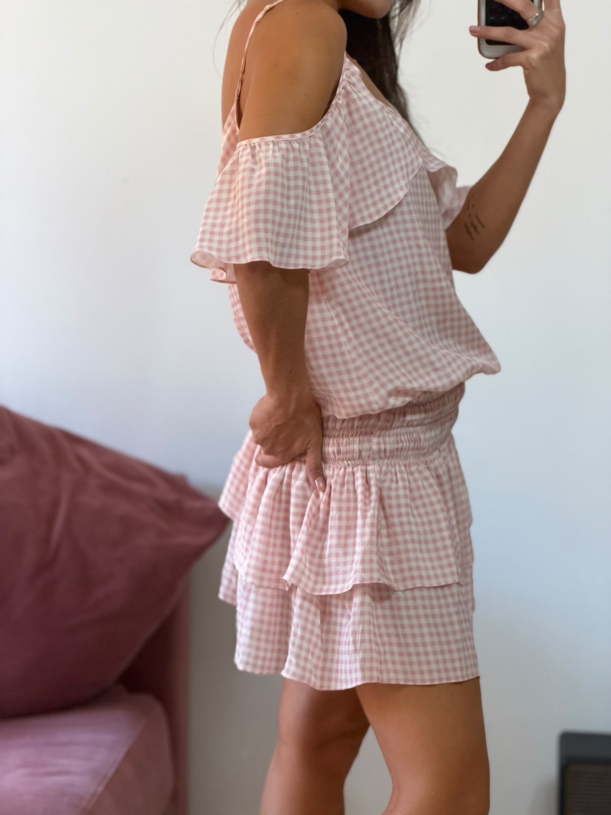 vestido curto xadrez mixed rosa bebe