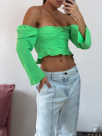 cropped nv verde manga longa