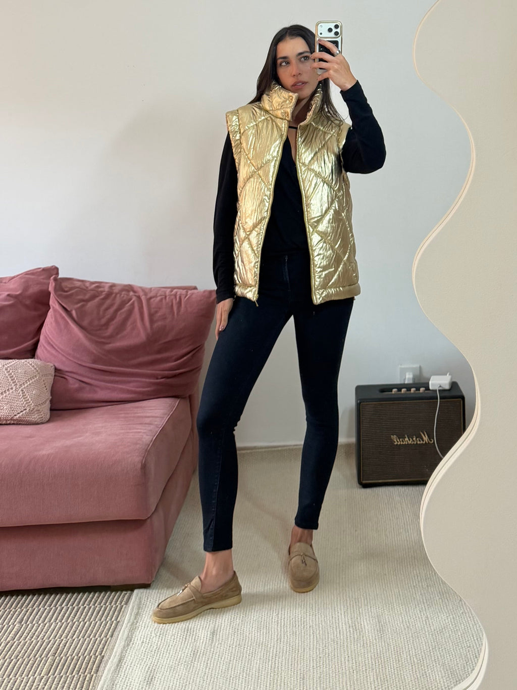 colete puffer talita kume dourado metalizado