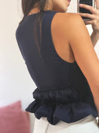 blusa le blog azul marinho com laço off white