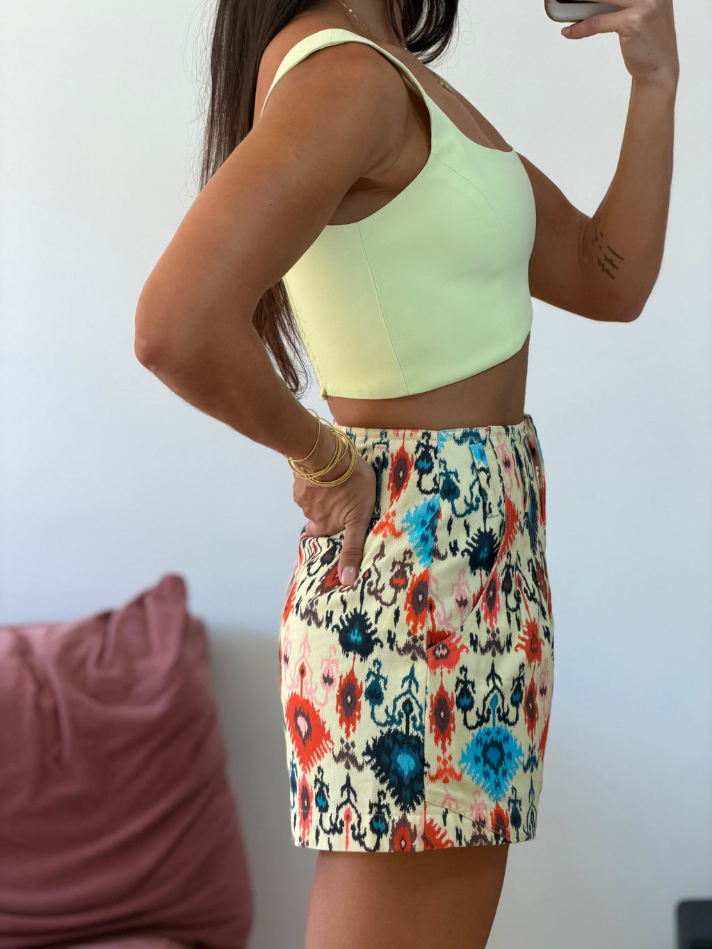 shorts nv estampado etnico cintura alta