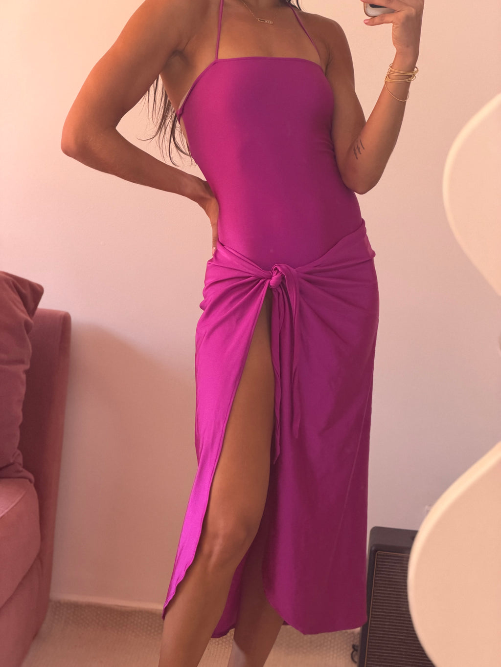 conjunto adriana degreas rosa fucsia parêo e maiô