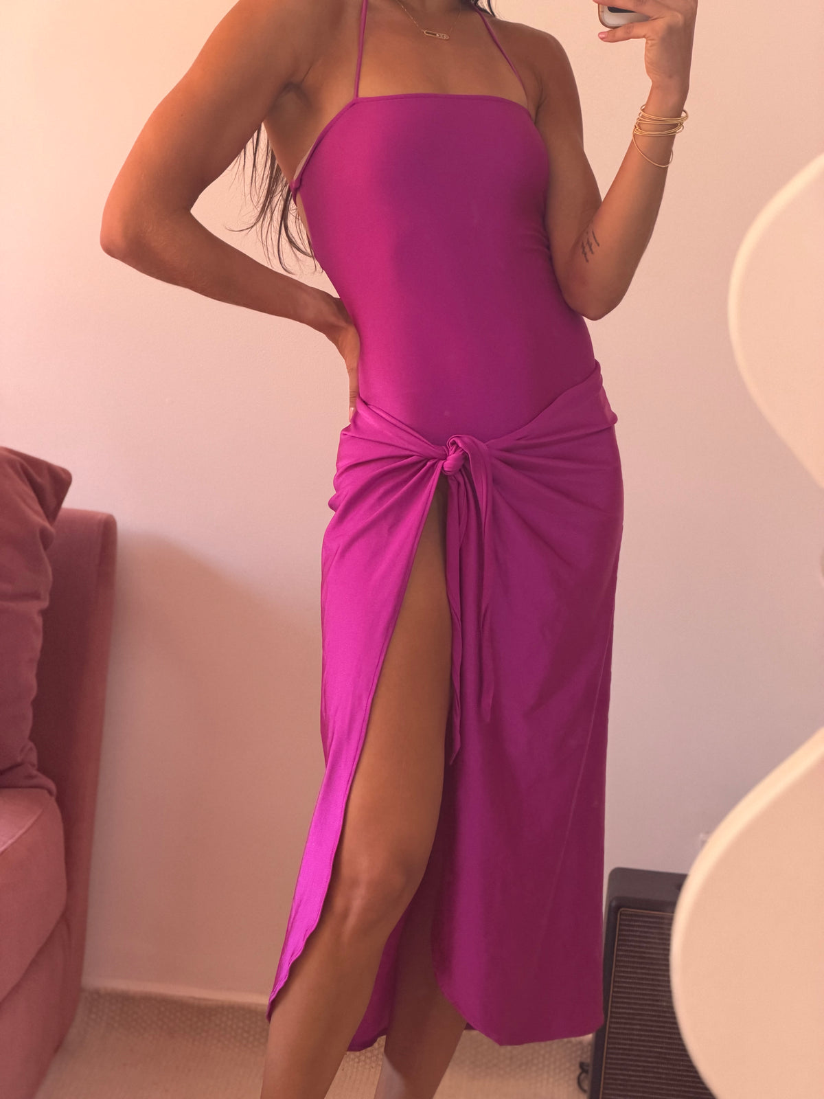 conjunto adriana degreas rosa fucsia parêo e maiô