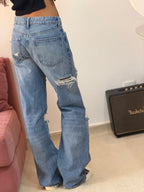 calça jeans zara cintura baixa rasgada