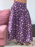 saia longa poá roxa com rosa lurex andrea marques