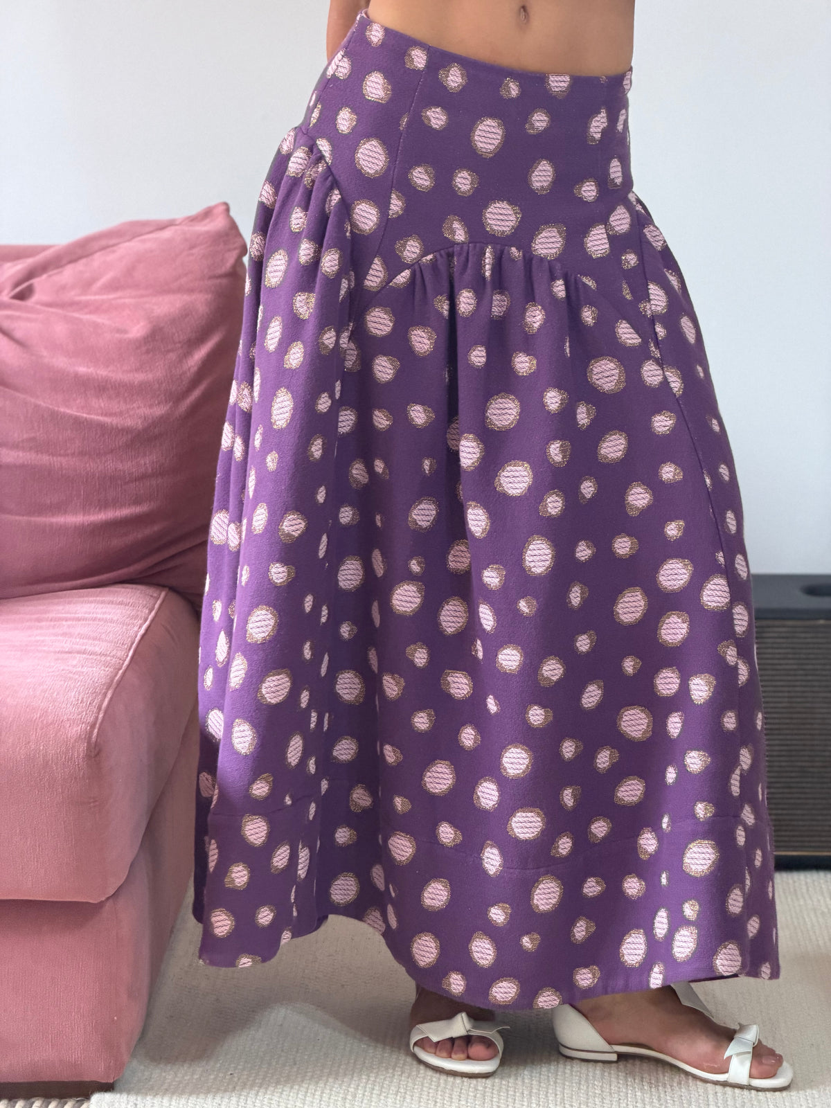 saia longa poá roxa com rosa lurex andrea marques