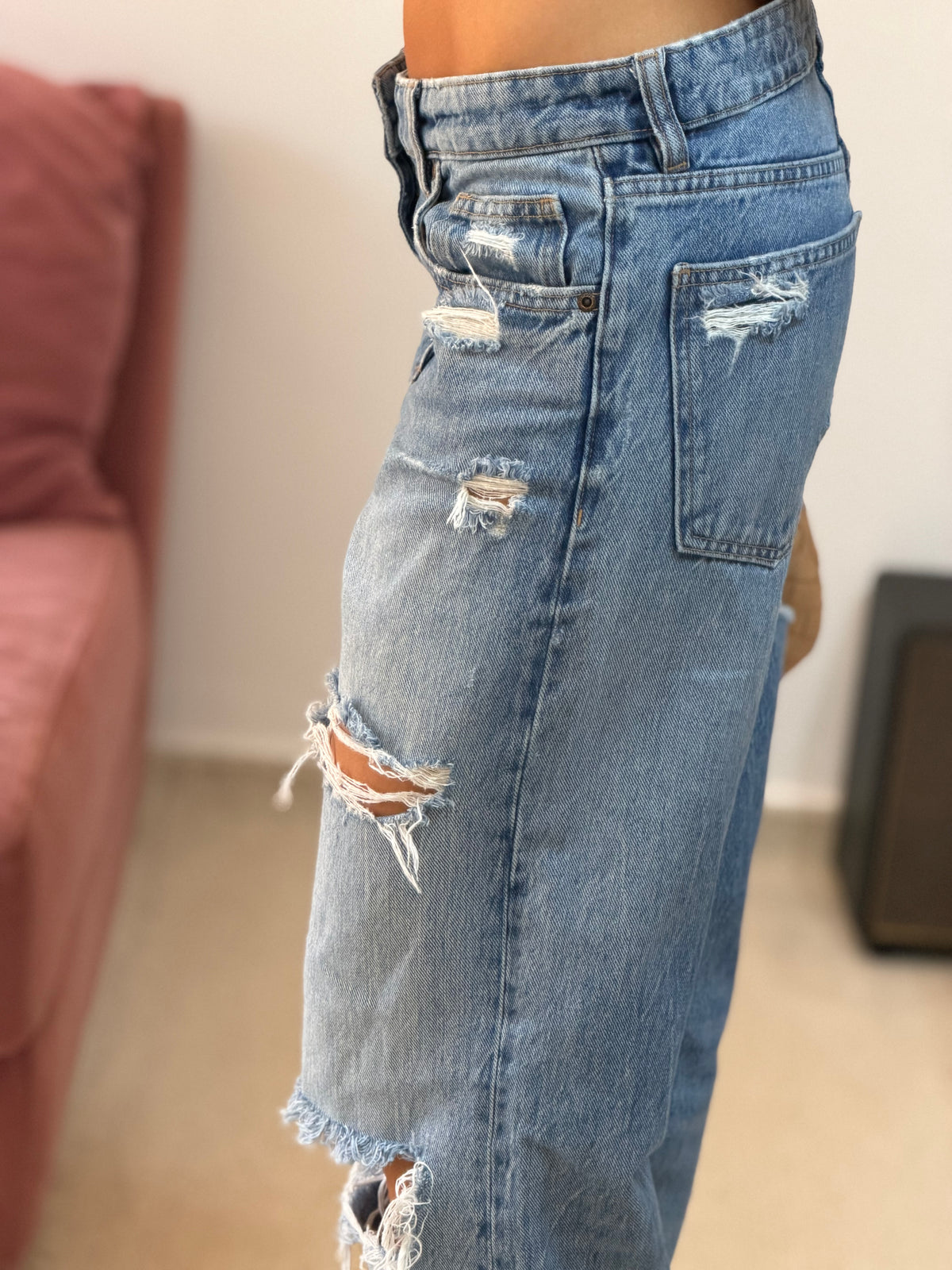 calça jeans zara cintura baixa rasgada