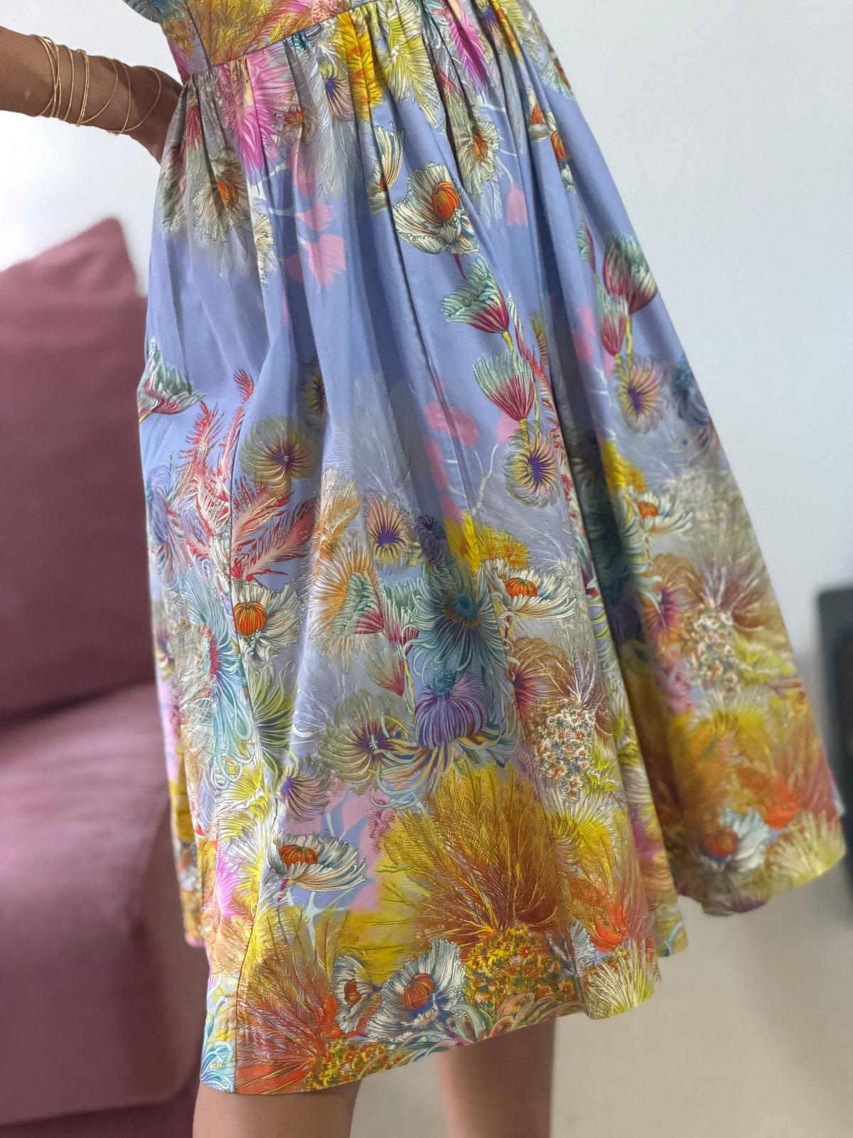 vestido reinaldo lourenço estampado flores azul