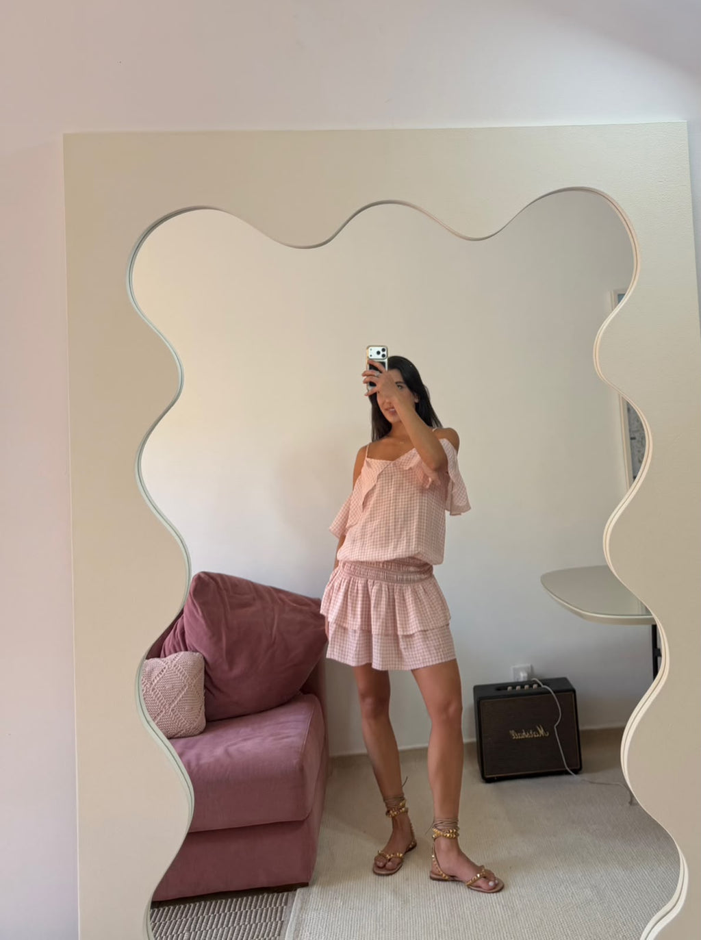 vestido curto xadrez mixed rosa bebe