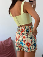 shorts nv estampado etnico cintura alta