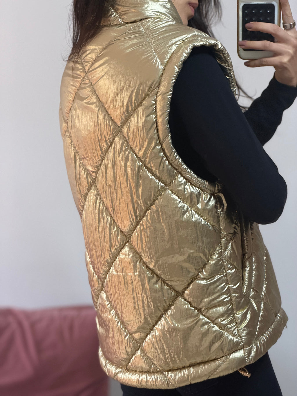 colete puffer talita kume dourado metalizado
