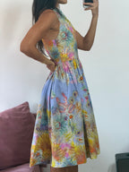 vestido reinaldo lourenço estampado flores azul
