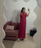 vestido midi marfino vermelho