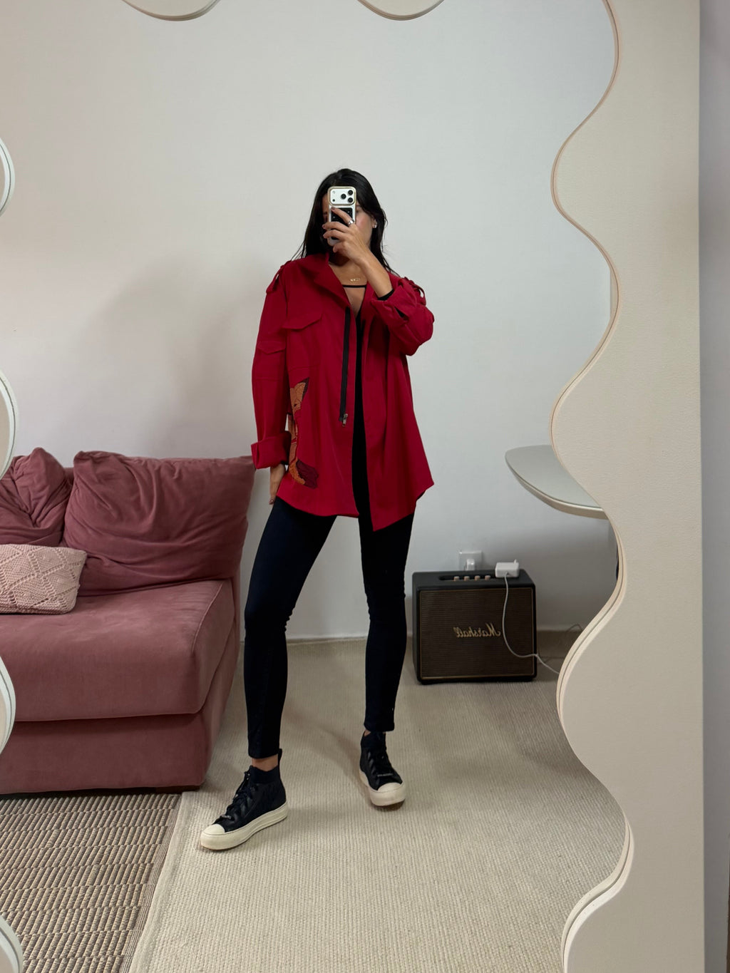 parka bianza vermelha com raposa bordada