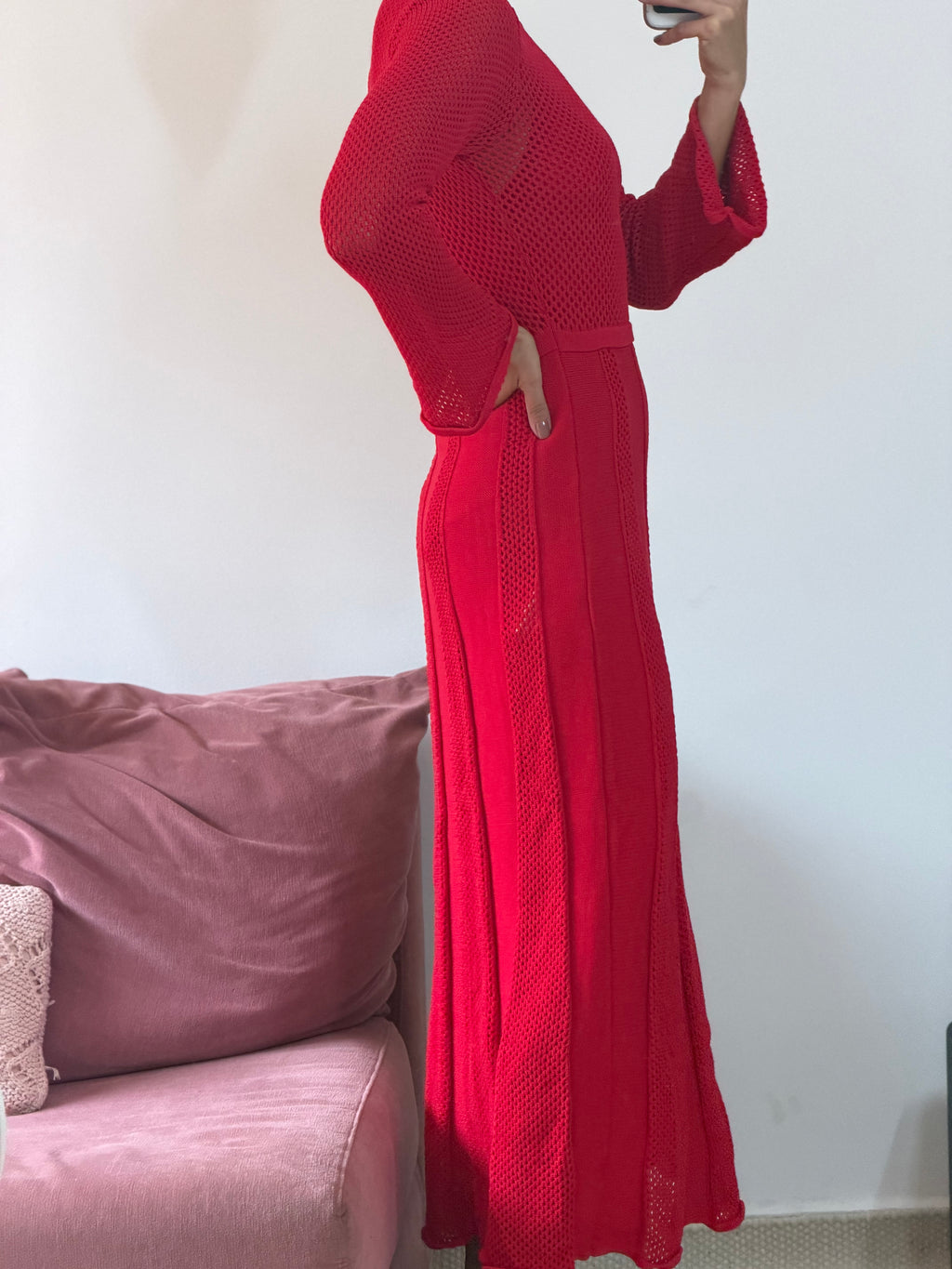 vestido longo tricot vermelho nv