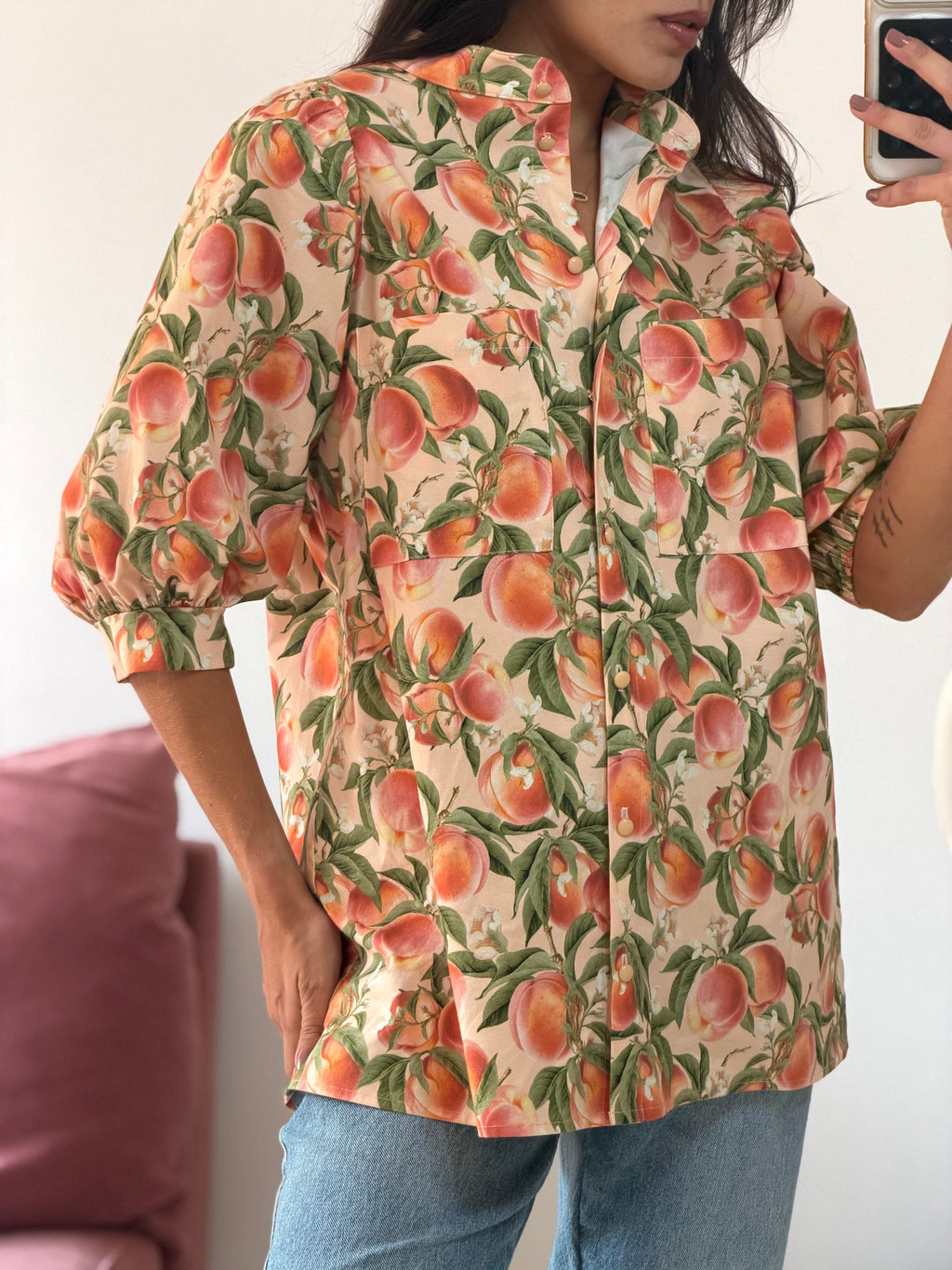camisa estampada mixed pêssegos