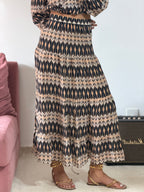 conjunto seda estampado talie nk cropped e saia