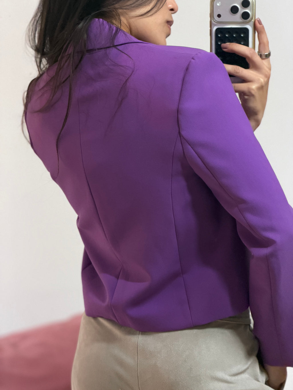 blazer zara alfaiataria cropped roxo