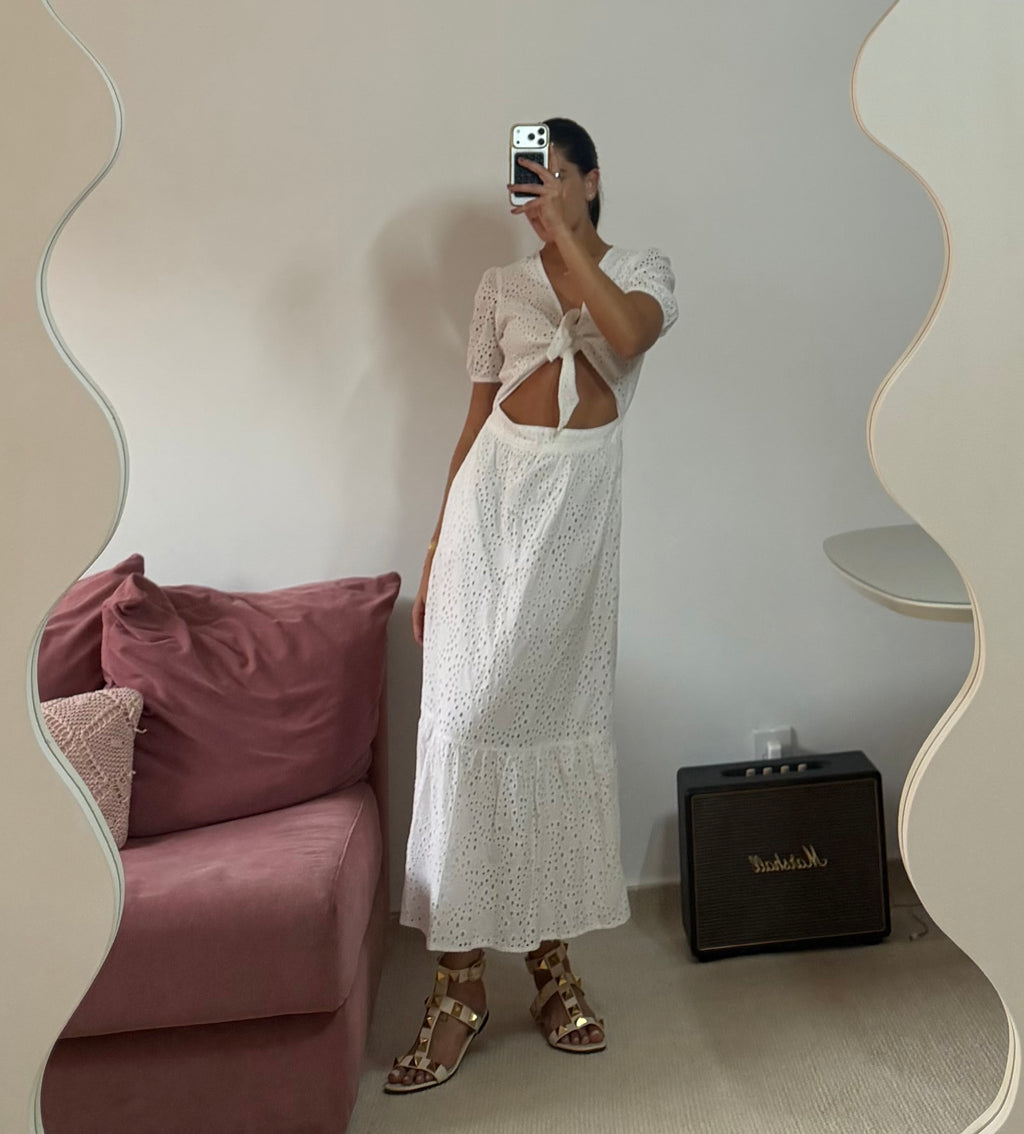 vestido longo bl collection laise branco com recorte
