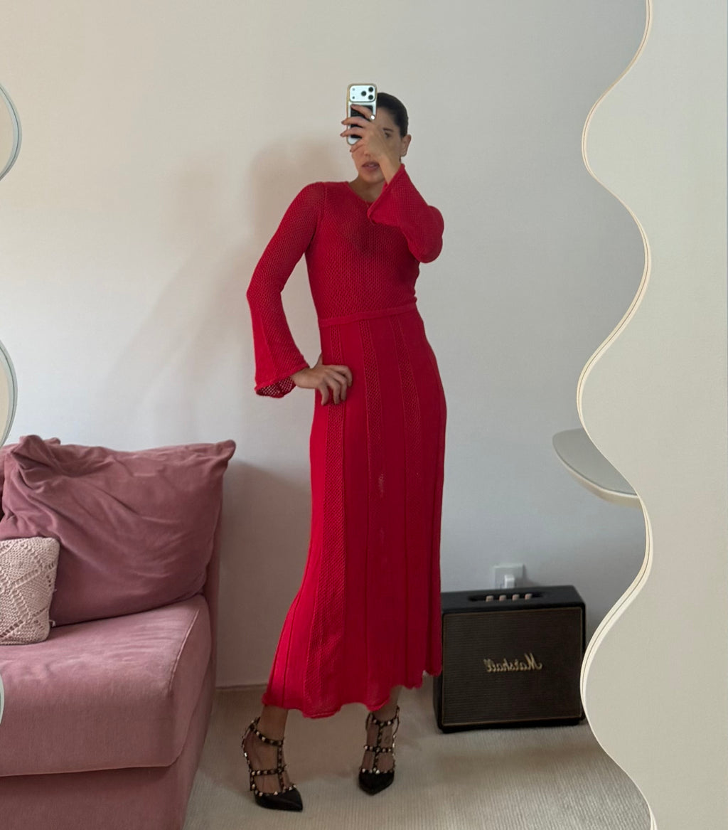 vestido longo tricot vermelho nv