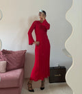 vestido longo tricot vermelho nv