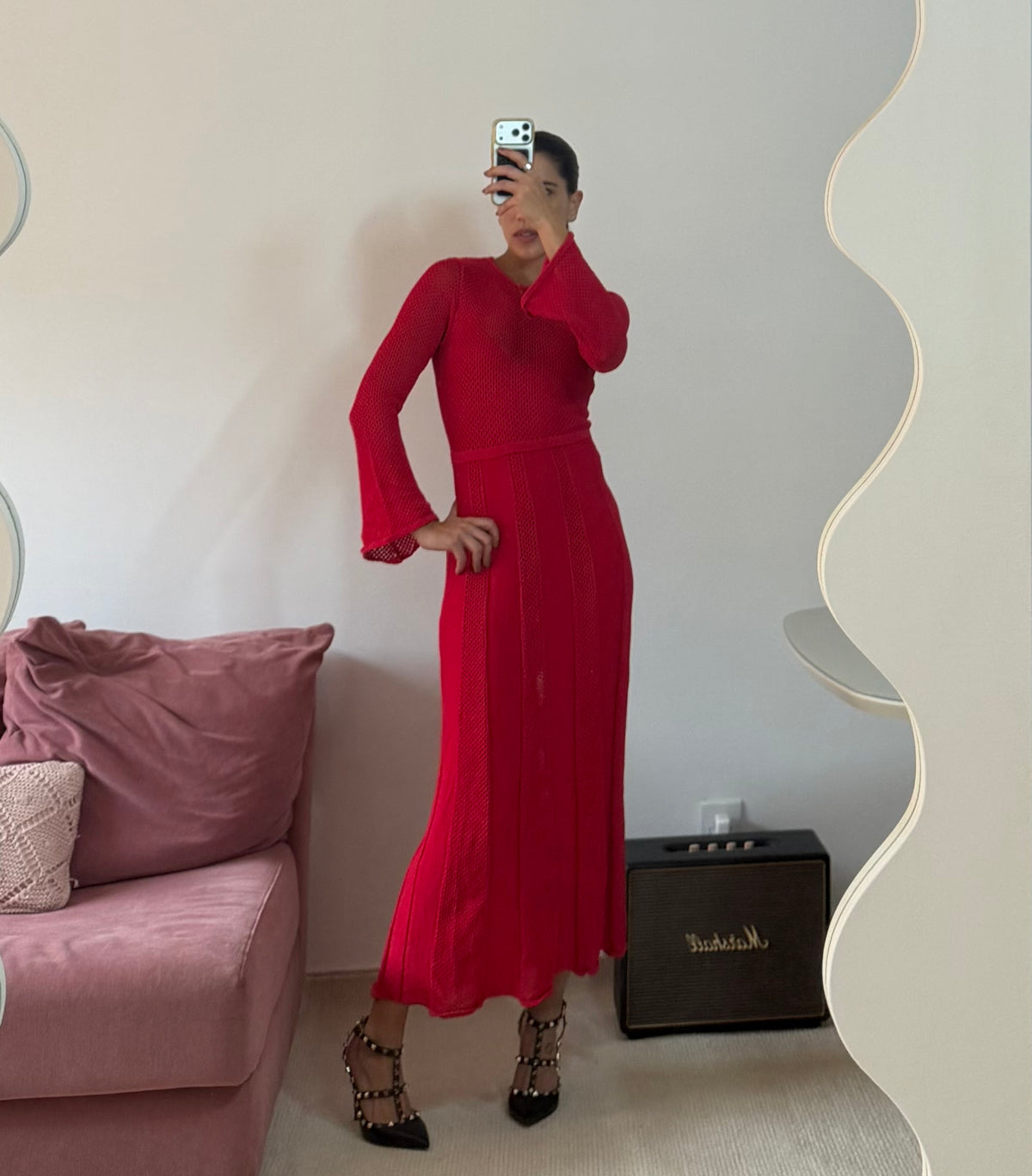 vestido longo tricot vermelho nv