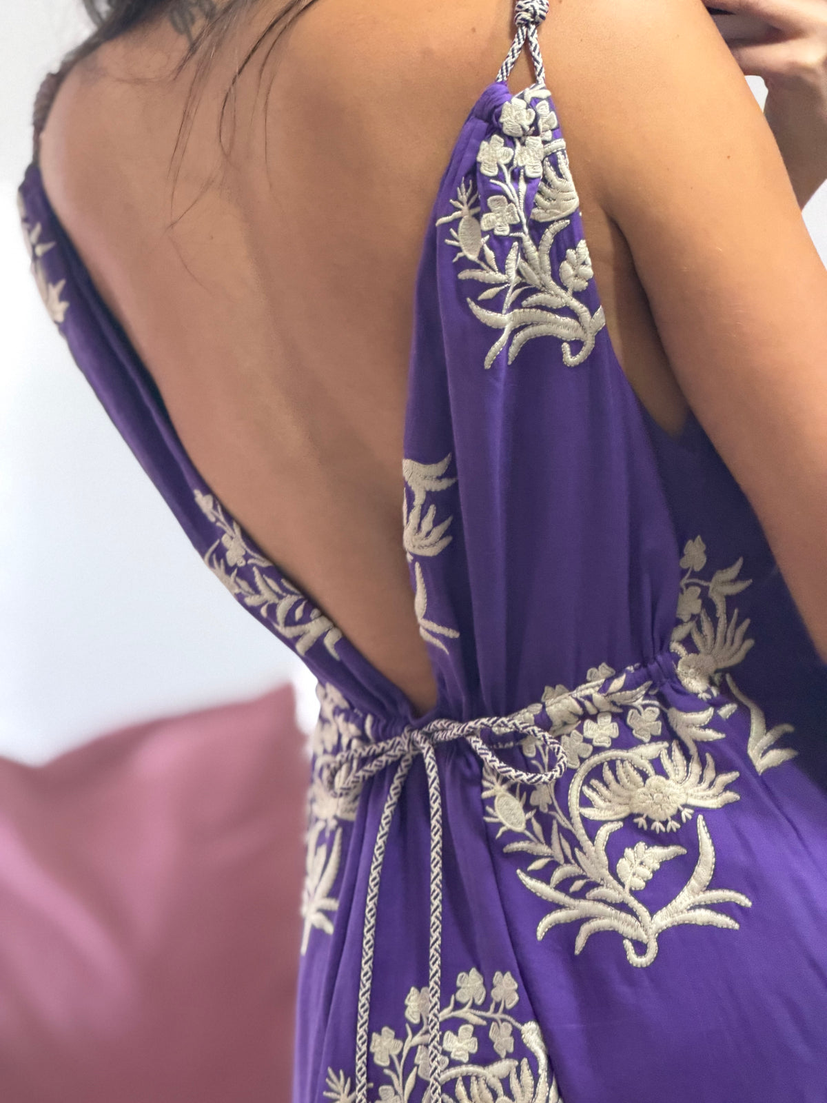 vestido longo cris barros roxo com bordado