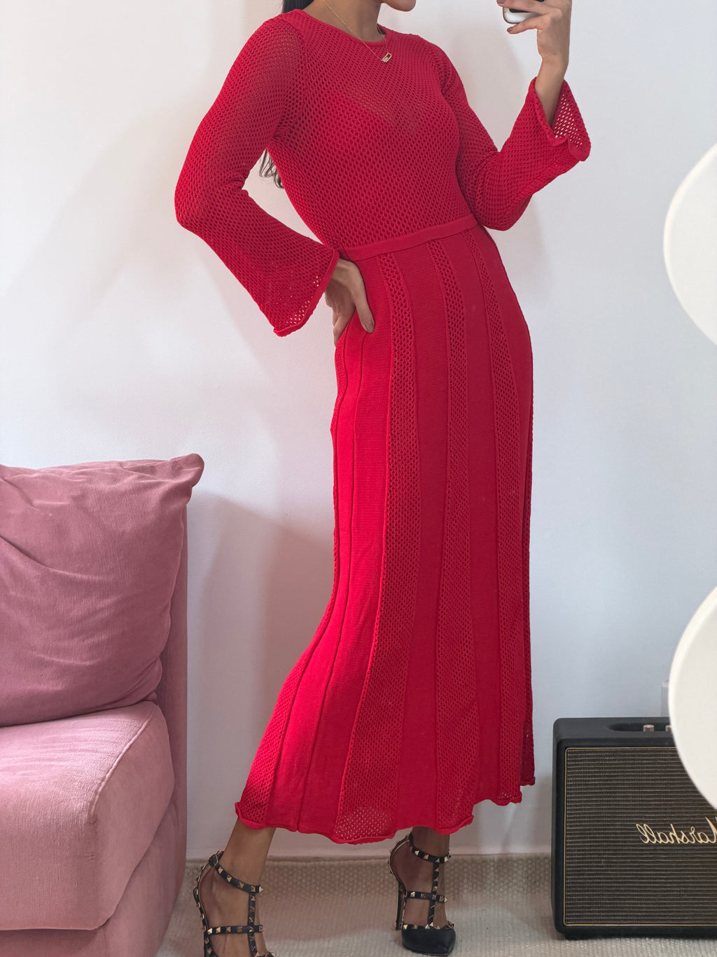 vestido longo tricot vermelho nv