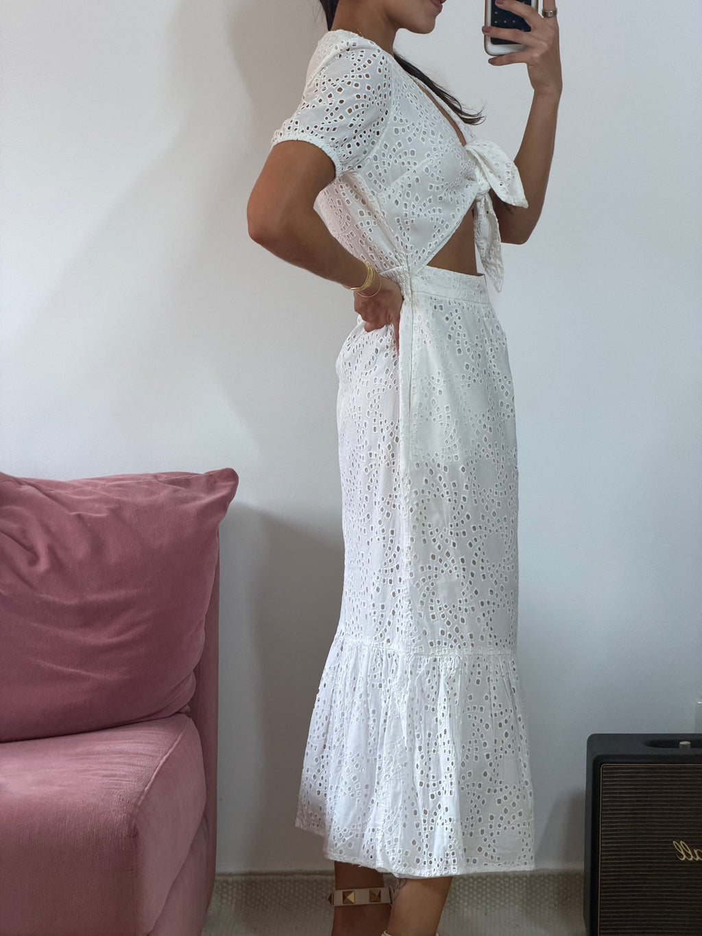 vestido longo bl collection laise branco com recorte