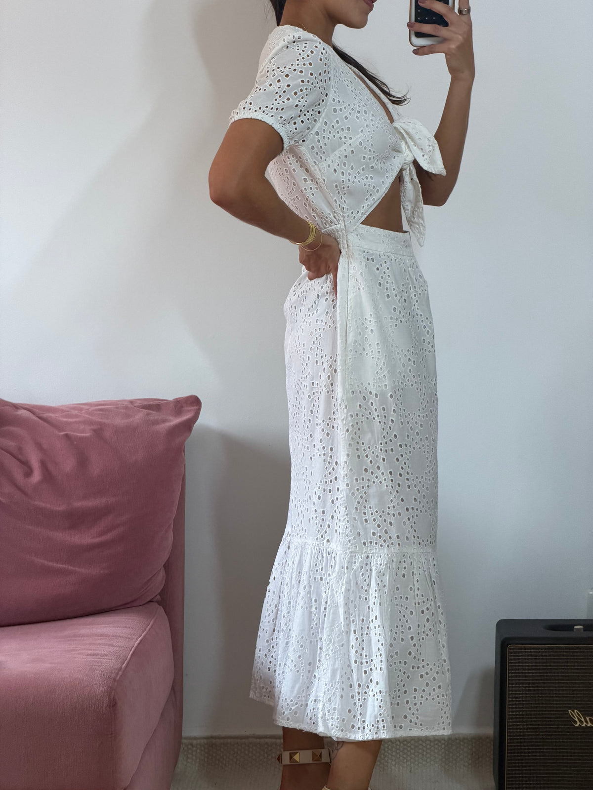vestido longo bl collection laise branco com recorte