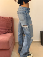 calça jeans zara cintura baixa rasgada