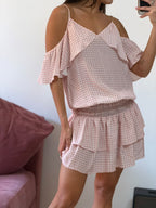 vestido curto xadrez mixed rosa bebe