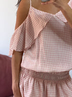 vestido curto xadrez mixed rosa bebe