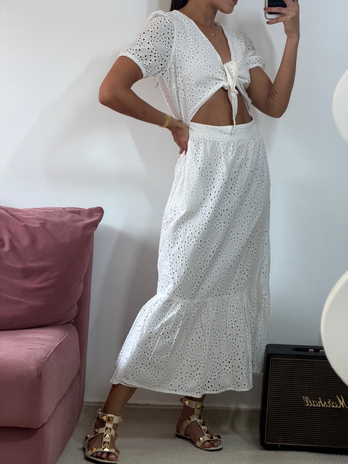 vestido longo bl collection laise branco com recorte