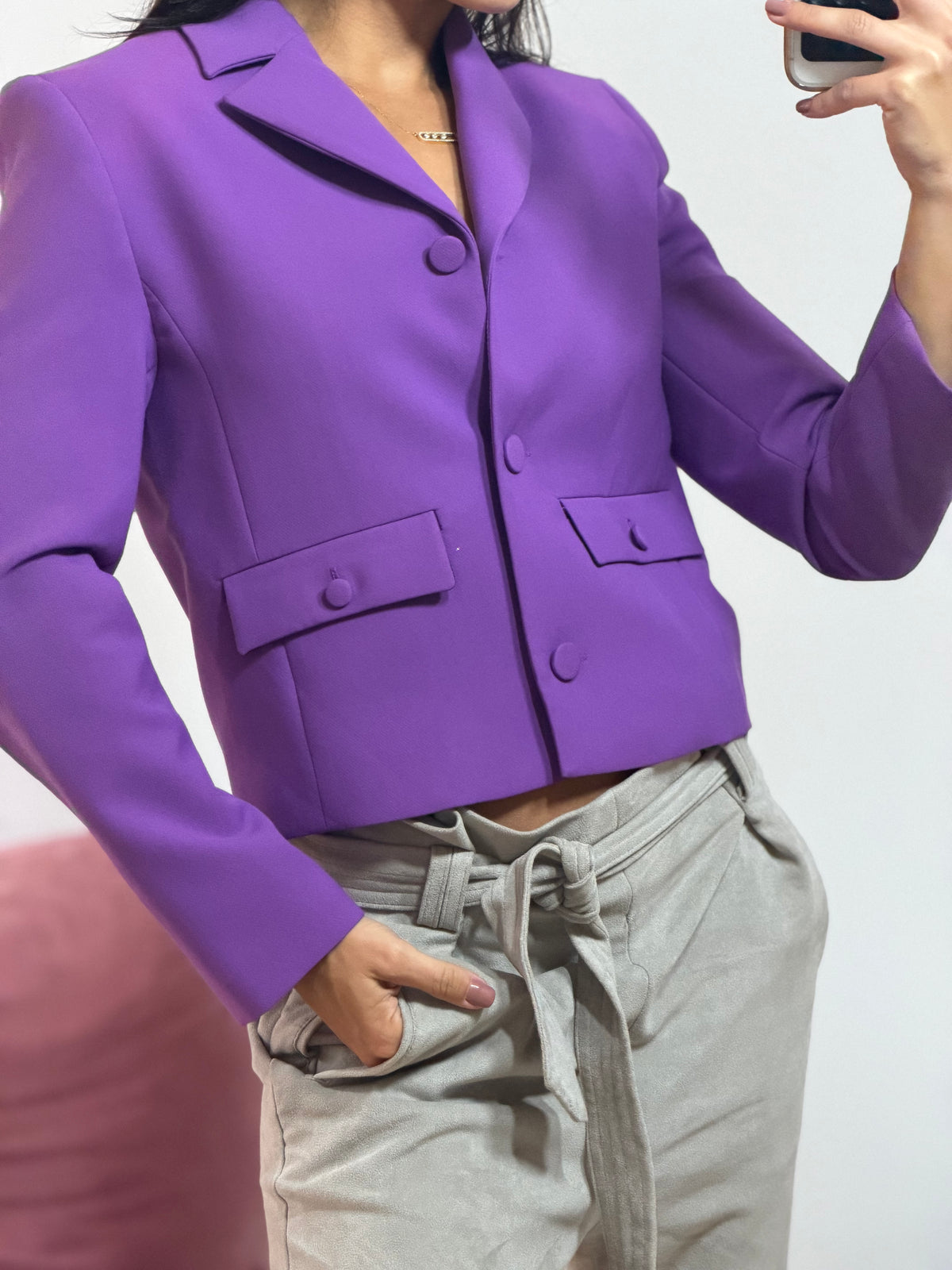 blazer zara alfaiataria cropped roxo