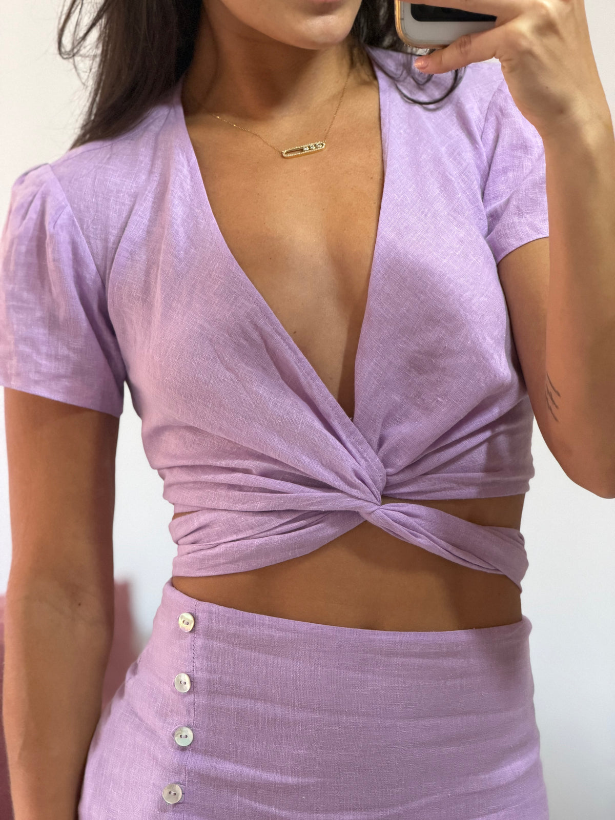 conjunto vix lilás 3 peças saia e cropped