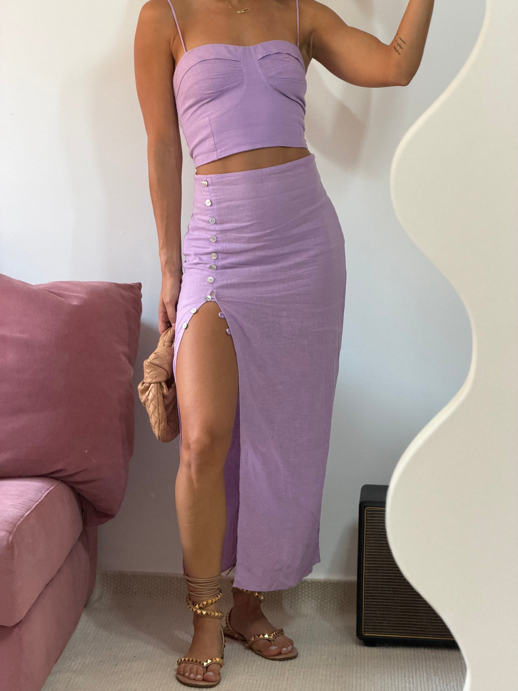 conjunto vix lilás 3 peças saia e cropped