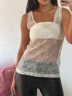 blusa renda off white mixed