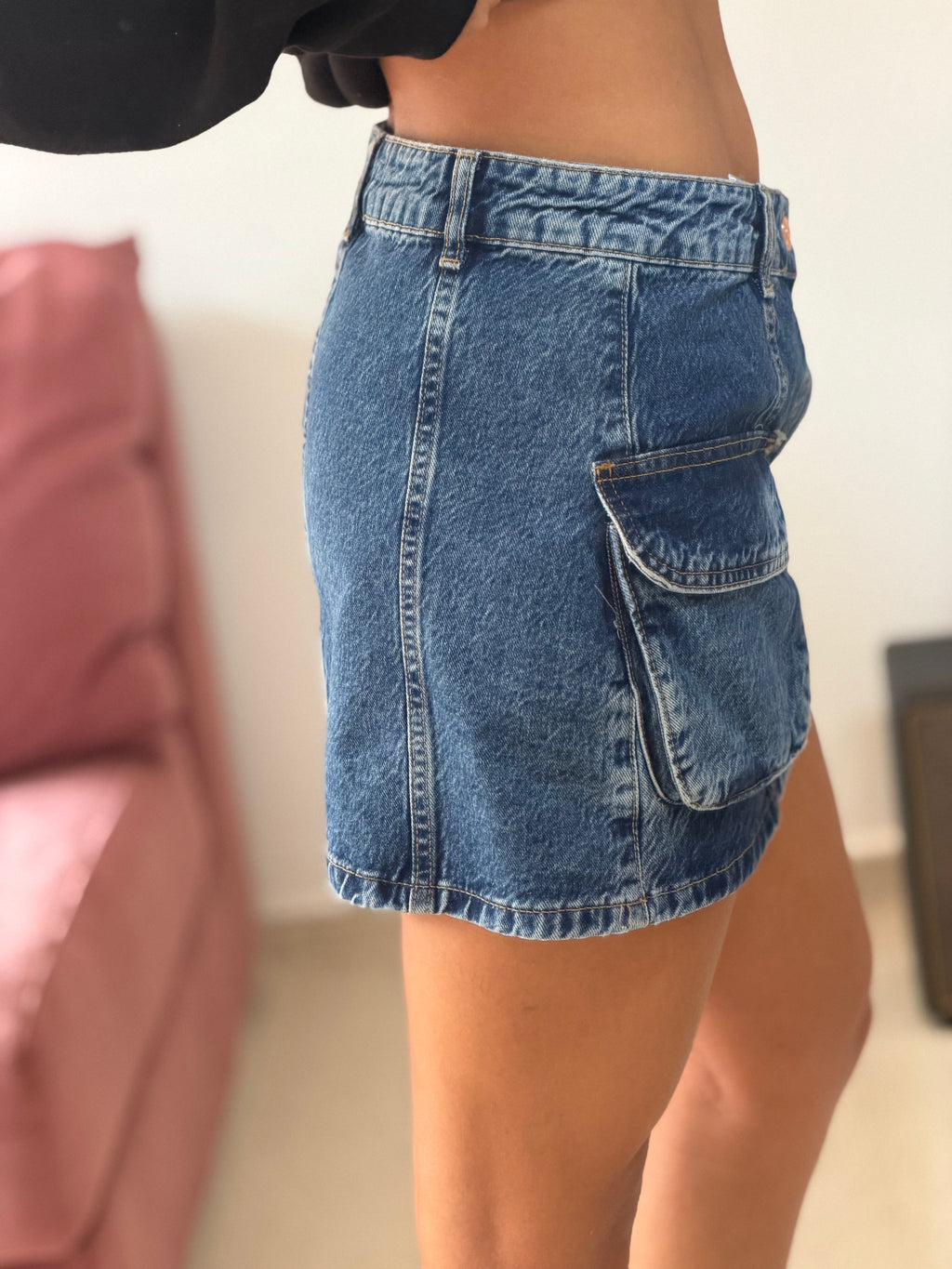 mini saia jeans cargo zara